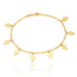 A gold-filled Anklet Bracelet of Hamsa Hand Charms Evil Eye Protection Mano de Fatima is elegantly displayed on a white background. Each charm, engraved with an eye, acts as a shield against negative energy while providing mystical allure.